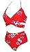COCOSHIP Red & White & Jade Pink Garden Flower Retro Ruching High Waist Bikini Set Push Up Cross Top Sport Tie Back Bathing Swimwear 8