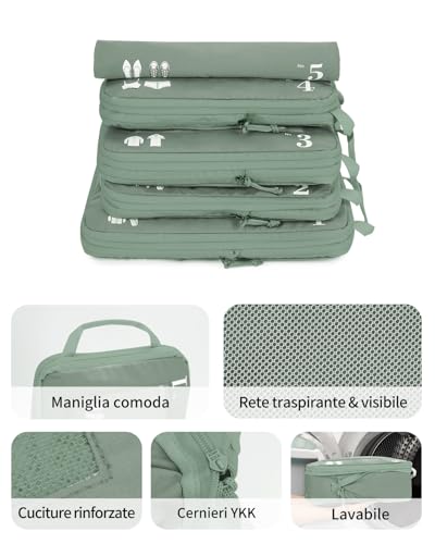 ECOHUB 5 Pieces Organizer Suitcase Compression Space-Saving Travel Accessories Useful Packing Cubes Set Organizer Travel Bags Travel Essentials Kit Air Travel (Green)