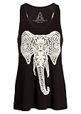 Womens Embroidered Elephant Black Loose Fit Yoga Tank Top Muscle Tee – Size Medium