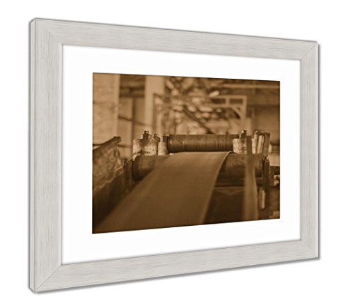 Ashley Framed Prints Rolling Mill Machine for Rolling Steel Sheet, Wall Art Home Decoration, Sepia, 34x40 (Frame Size), Silver Frame, AG6025858