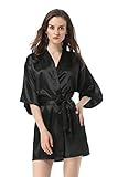 Vogue Forefront Women's Satin Plain Short Kimono Robe Bathrobe, Small, Black