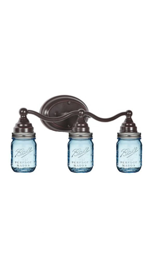 Mason Jar light, bathroom vanity light with blue jars Handmade