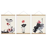 3 Panel Hanging Poster with Wood Frames Lotus Canvas Artwork Wall Picture Home Decoration - 18