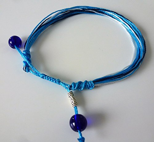 XL 8-10 inches light blue Bracelet Surfer String macrame Wrap Cords handwoven with sea glass beads fiber adjustable sliding knots Unisex Rope Friends BFF hip couples Beach Surf Pull Tie Threaded - Thumbnail 5