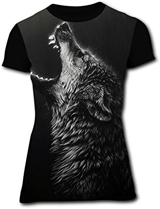 Richelle shop Wolf Howling in The Night T-Shirts 3D Printed, Fashion Short Sleeve for Women XL