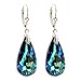 Bermuda Blue Sterling Silver Leverback Dangle Earrings made with Austrian Crystal