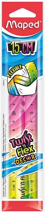 Régua flexível de 15 cm, decoração twist'n flex, dupla graduação, plástico inquebrável, design lúdico para crianças e alunos, ideal para escola e escritório, cores variadas