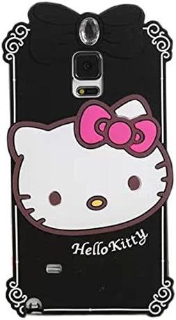 Hello Kitty Silicone Case for Samsung Note 4,MODEFAN Fashion With Bow and Crystal 3D Cartoon Hello Kitty Cat Soft Silicone Case Skin Protective Cover for Samsung Galaxy Note 4 IV N9100 5.7inch -Black