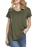 Florboom Womens Cute Loose Tshirts Plain V Neck Long High Low T Shirts with Split