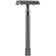 MERKUR 23B Double Edge Safety Razor - Black Long Knurled Brass Handle Made in Germany Plastic-Free Three Piece Design Closed Comb Straight Bar