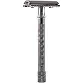 MERKUR 23B Double Edge Safety Razor - Black Long Knurled Brass Handle Made in Germany Plastic-Free Three Piece Design Closed 