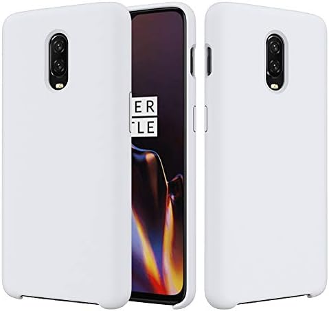 OnePlus 6T Silicone Case,DAYJOYCandy Color Liquid Silicone Gel Rubber Shockproof Case with Soft Microfiber Cloth Lining Cushion for OnePlus 6T (White)