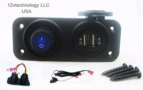 Highest Power 4.2 Amp USB Charger Plug Socket Outlet with LED Switch 12V Panel #swb3/cw/t/4/a60