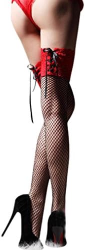 Aogetesi A paer of Sexy Sheer Lace Top Thigh High Stockings Thigh Hosiery Nets Fishnet Socks (Red)