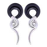 BodyJ4You Glass Taper Treble Spiral Black Shiny Metal Plugs Gauges Hanger 4G-16mm Stretchers 2PCS
