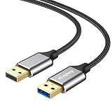 CLAVOOP USB to USB Cable 6ft, Double Sided USB 3.0 Type A Cable Male to Male USB A to USB A Braided Cord for Data Transfer Compatible with Monitor PC Laptop Hard Drive Enclosures (Color: Grey, Tamaño: 6 Feet)