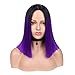 HANNE Ombre Black to Purple Wig Short Bob Wigs Shoulder Length Bob Hair Short Straight Hair Bob Wigs for Women Ombre Purple Wig Halloween Rumi Cosplay Wigs (Ombre Purple)