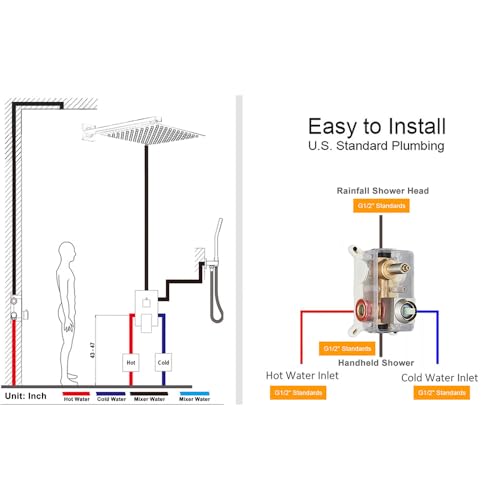 Votamuta Shower Faucet Set Brushed Nickel Shower System,Shower Faucet with 10 Inch Rain Shower Head and Handheld,Shower Faucets Sets Complete Shower Combo Set Rough-in Valve and Trim Kit Include