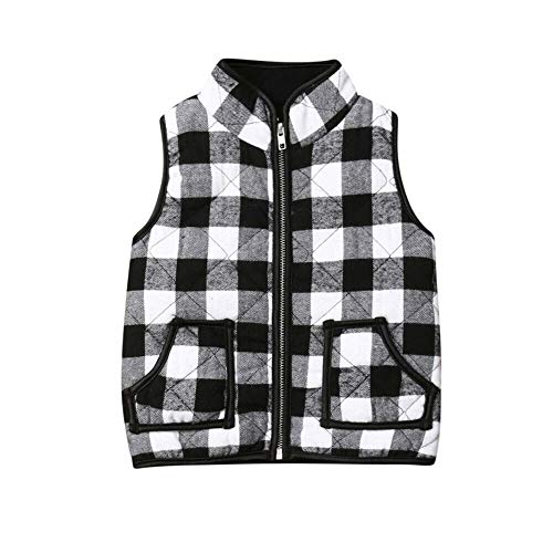 Toddler Baby Girl Plaid Zipper Jacket Kids Sleevless Fall Winter Warm Waistcoat Vest Pocket Coat Tops (Black, 5-6T)