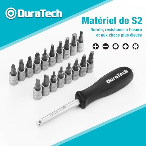 DURATECH 108 Piece Socket Set with Ratchet Wrenches and Bits 1/2 Inch and 1/4 Inch Reversible Ratchet Rattle, Extenders, Bits, Sockets, Chrome Vanadium Steel, Box Included for Car Repair
