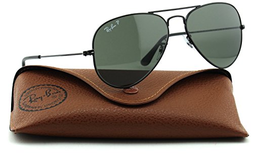 Ray-Ban RB3025 Unisex Aviator Polarized Sunglasses (Black Frame/Green Polarized Lens 002/58, 58)