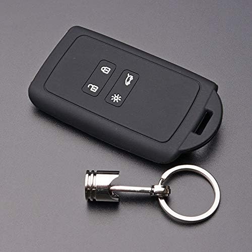 Fricgore - Silicone key fob cover case holder for Renault TALISMAN CAPTUR Espace Clio Megane Koleos scenic 4 2016 2017 card remote keyless - (Color Name:Black with piston)