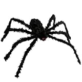 Aekce Halloween Creepy Giant Spider Decor, 75cm Scary Large Realistic Hairy Spider for Indoor, Outdoor, Window, Roof, Tree, Yard, Costume Party Decoration(Black)