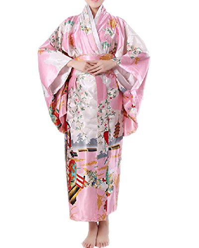 SexyTown Women's Satin Long Kimono Robe Japanese Traditional Costume Night Gown