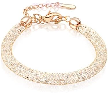 LeVon Designs Gold Plated Mesh Bracelet with Zircon Gem Stones