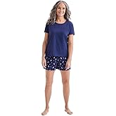 Charter Club Women's Pajama Set, Short Sleeve Top with Floral Print Shorts, Navy Blue, Large
