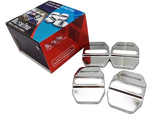 Deselen -DLC-MER01- Stainless Steel Car Door Lock Latches Cover Protector For Mercedes GLK-Class,S-Class Maybach,A/C/CLA/GLA/G/M/S/SL-Class AMG, 3M Adhesive Backing, Pack of 4