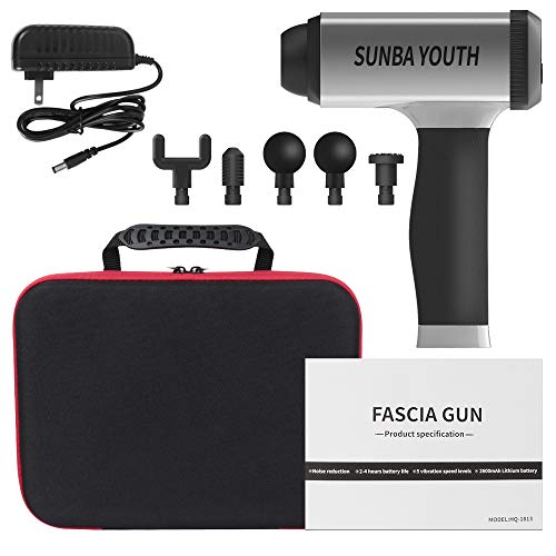 SUNBA YOUTH Carrying Case Massage Gun,Rechargeable Cordless Percussion Massager,Handheld Deep Tissue Muscle Massager Device with 5 Massage Heads & Portable Bag