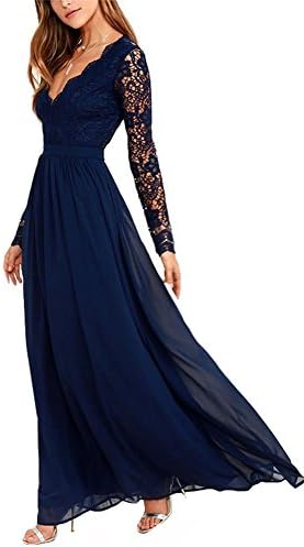 Suzy Bridal Women's Chiffon Lace top Long Sleeves Open Back Bridesmaid Dress