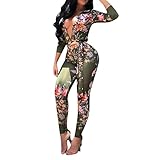 Joseph Costume Women's Sexy Floral Deep V-Neck Long Sleeve Bodycon Long Pants Jumpsuit Rompers
