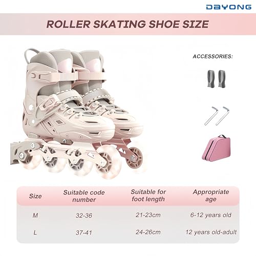 DAYONG Inline Skating Shoes for Kids, Adjustable Roller Skates, with 8 Light Up Wheels Thicken Shoe Shell, Dual Mode Rollerblades for Beginners, Kids, Adult.