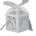 PONATIA 50pcs/Lot 2.3 Inches Laser Cut Pearl Paper Party Wedding Favor Ribbon Candy Boxes Gift Box White (Bride and Groom)