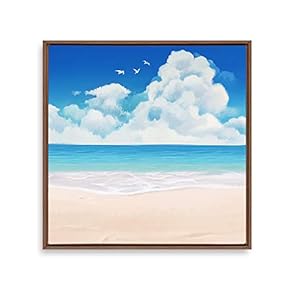 Framed Canvas Wall Art Blue Sky and Sea Canvas Prints Home Artwork Decoration for Living Room,Bedroom - 16x16 inches