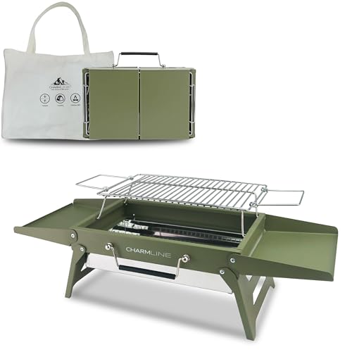 Charmline Tragbarer Holzkohlegrill, Klappbarer Campinggrill 35 x 23 cm für 1–3 Personen, Mini BBQ Grill für Balkon, Garten, Camping, Picknick und Stra