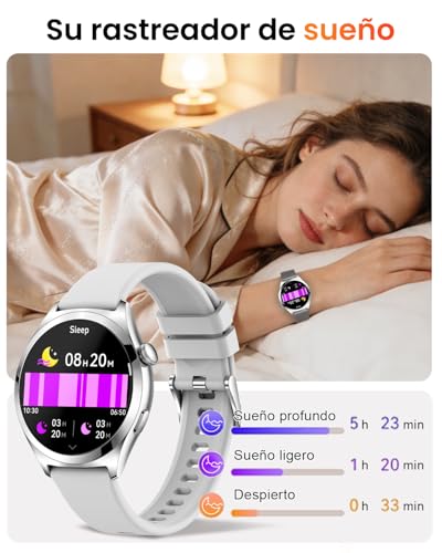 Fitonme Women's Smart Watch Calls, 1.27 Inch HD Curved Screen, SpO2 Sleep Heart Rate Monitor, 120+ Sports Modes, Waterproof IP68, Women's Smartwatch for Android iOS (Silver)