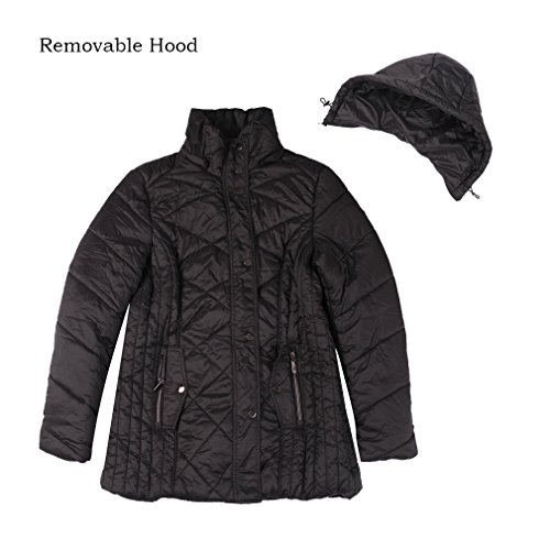 Plusfeel Women's Packable Outwear Cycling Long Sleeve Puffer Coat with Hood Outwear Sports Coat, Black, L