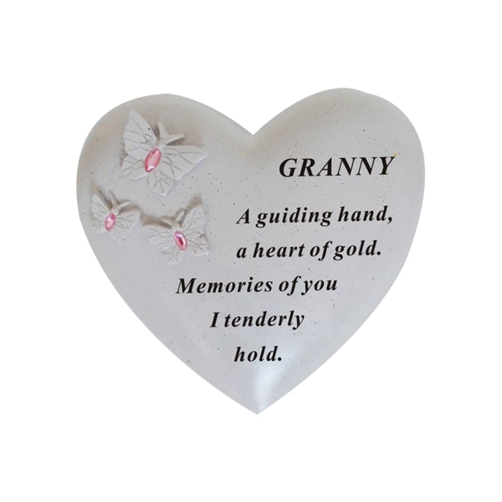 Personalised Grave Ornament/Memorial Plaque with Heart With 3 butterflies & Blue Gems | Graveside Decoration Gift in the Loving Memory of your Loving Deceased Ones (Granny)