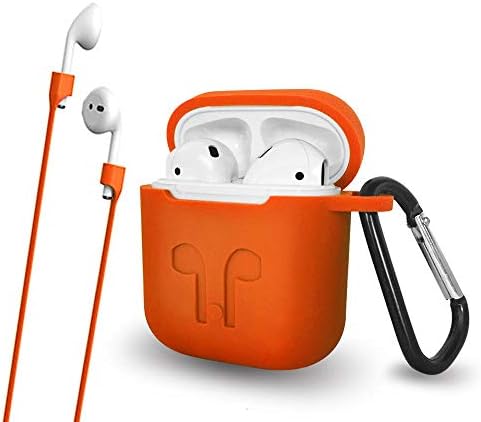 Silicone AirPods Protective Case Cover with Carabiner - Air Pods Hang Case Protector for Apple AirPods Accessories by Talent (Orange)
