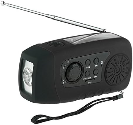 HKCYSEA Emergency Solar Hand Crank Self Powered Weather Radio with LED Flashlight, 2000mAh Power Bank for iPhone/Smart Phone,Perfect for Travel Camping Hiking (Black)