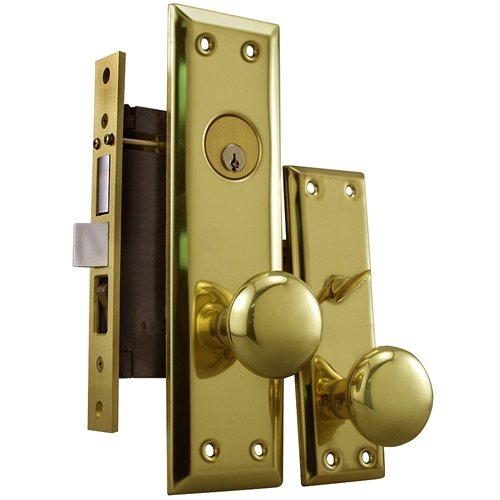 Maxtech Grade 2 NYC Apartment Entry Mortise Lockset (Like Marks 91A) 2-1-2" Inch Backset Polish Brass US3 (Right Hand Reverse)
