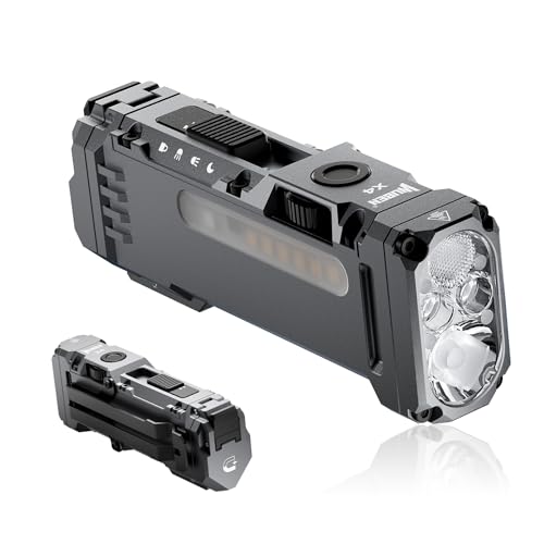 WUBEN X4 EDC Rechargeable Flashlight with RGB Light, 1500 Lumens Mini Flashlight with Tactical Switch and Magnetic, IP68 Portable Pocket Clip USB C Flash Light for Camping, Checking, Emergencies