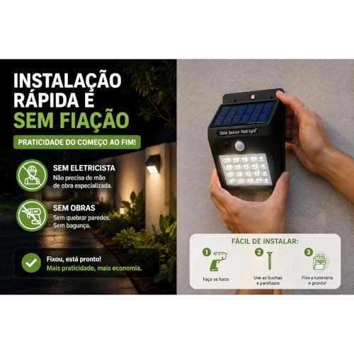 Kit 4 Arandelas Luminária Solar LED com Sensor de Presença Segurança | Luz Automática Externa Parede Jardim IP65 Resistente à Água Premium