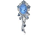 Beautiful Blue Synthetic Sapphire AB Crystal Rhinestone Cameo Maiden Ribbon Bow Pin Brooch