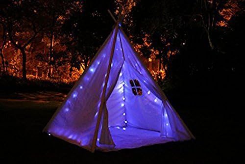 Miyaya 6' Indoor Indian Playhouse Toy Teepee Play Tent for Kids Toddlers Canvas Teepee with Carry Case with Mat (White+Illumination)