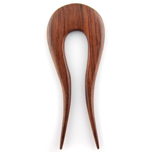 Evolatree Double Prong Hair Pin - Natural Wooden Hand Carved Hair Stick - Wood Hair Accessories - Lulu Drop - 5"