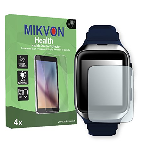 4x Mikvon Health Screen Protector for MyKronoz ZeSplash2 Antibacterial BlueLightCut Foil - Retail Package with accessories (intentionally smaller than the display due to its curved surface)